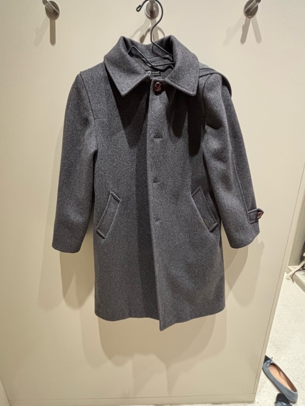 Italian Classic boys Gray Wool duffle trench hooded Overcoat
